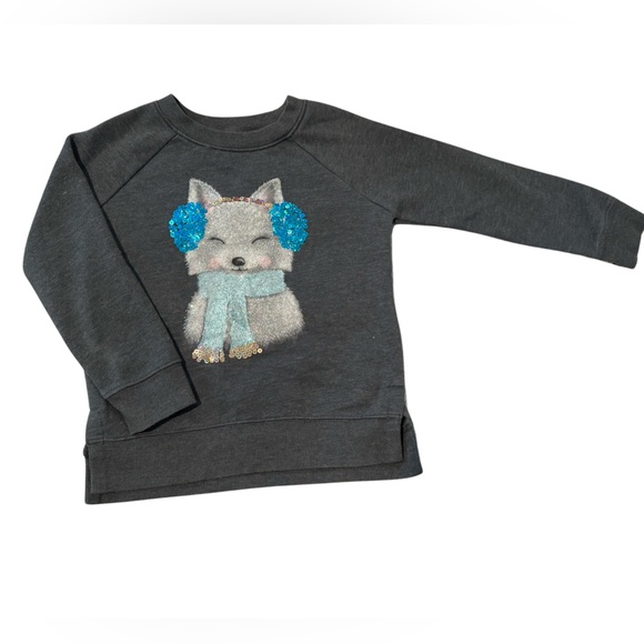 Girls Crewneck, Sonoma, Size 5, Sequin Fox, Dark Gray - Picture 1 of 4